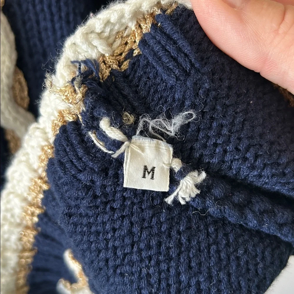 Vintage Marisa Christina Cardigan Size Medium Navy‎ Blue Gold White Nautical